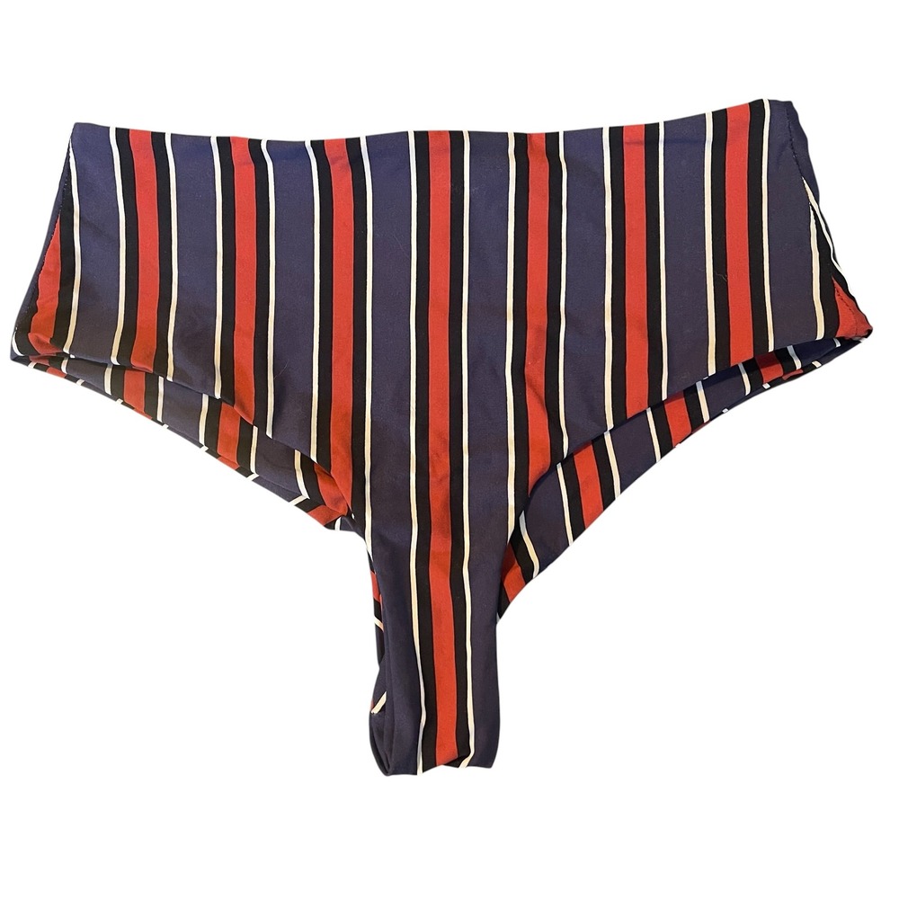 Subdued Women Blue Red Striped High Waisted Bikini‎ Bottom Size S
